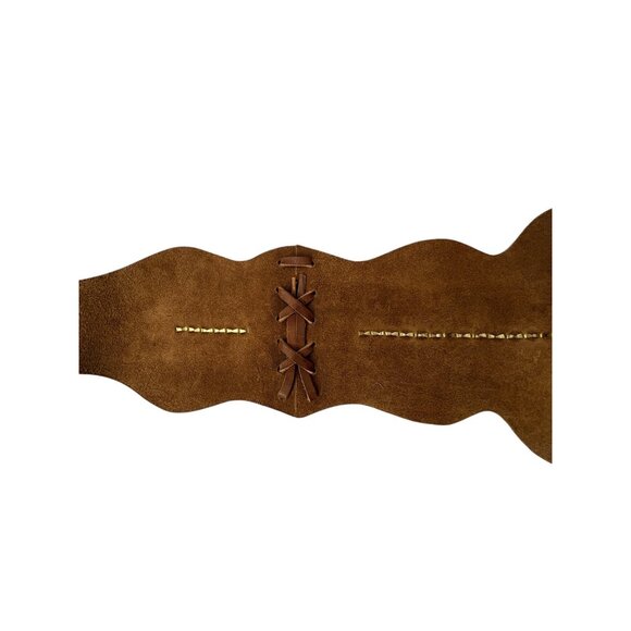 Wide Western Brass Studded Leather Waist Belt Corset Style Statement Buckle